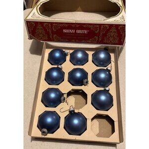 Vintage Shiny Brite Blue Glass Christmas Ornaments Set of 10